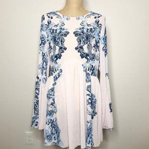 Free People Printed Symphony Sheer Slip Babydoll Dress in Petal Pink Combo